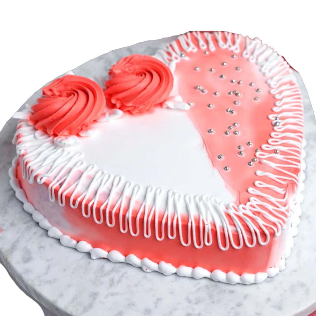 Delicious Strawberry Vanilla Heart Shape Cake