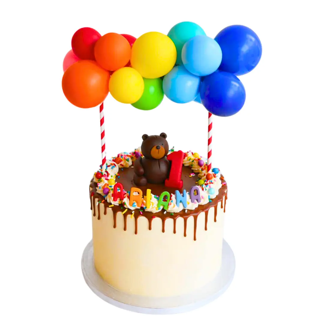 Balloons & Teddy 1st Birthday Cake