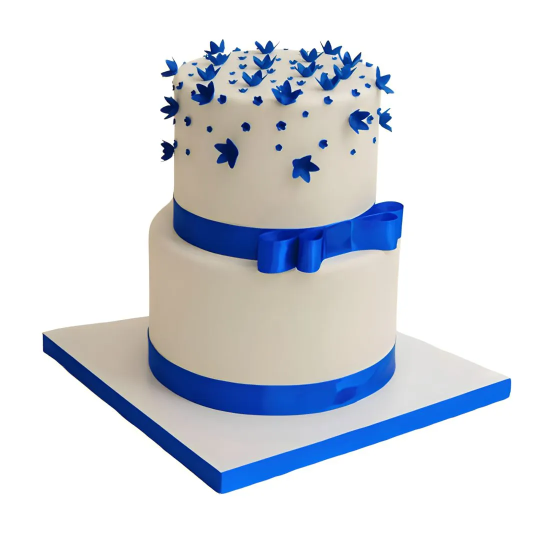 Blue Bow 2 Tier Truffle Cake for Wedding
